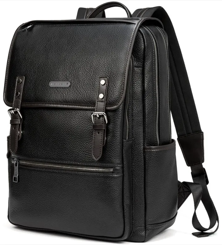 Best-Waterproof-Laptop-Backpack-For-Travel-Koch-Designer-Pebble-Black-Genuine-Leather-Backpack