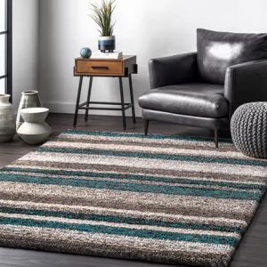 Blue-Multi-Striped-Shaggy-Area-Rug