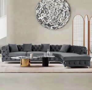 L-Shaped-Curved-Gray-Sectional-Sofa-Upholstered-Velvet-Chesterfield-Sofa