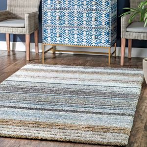 Teal-Striped-Shaggy-Area-Rug